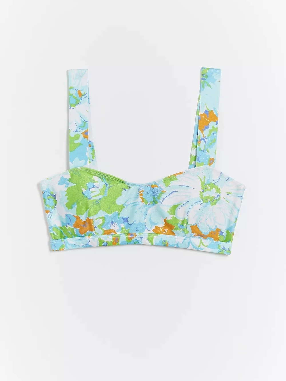 Faithfull the Brand Floral Crop Bikini Top in Light Blue, Green & Orange